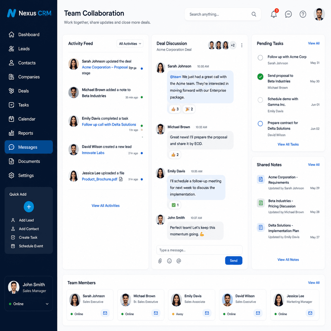 Nexus CRM pipeline and team tools